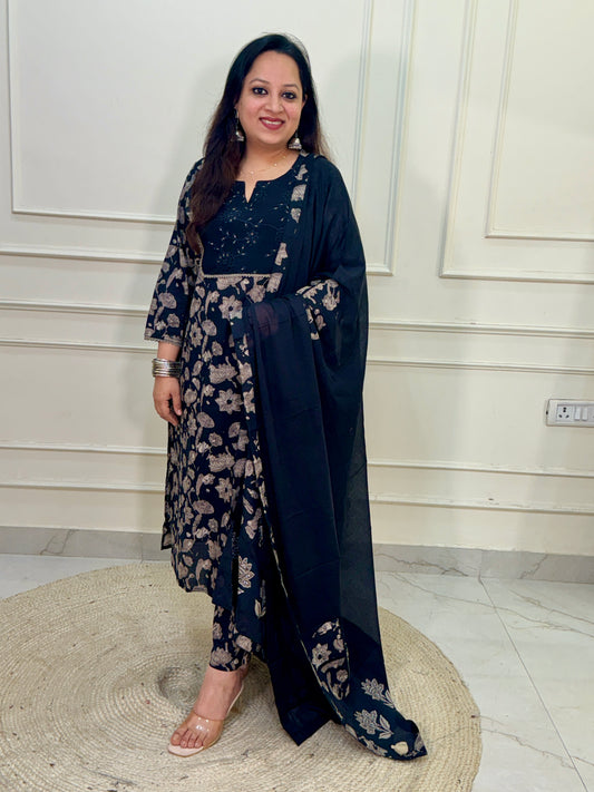 Black beauty 3 piece premium Cotton Suit Set- Black
