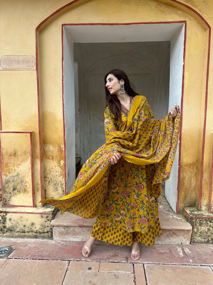Bagicha A line Suit set-Yellow Colour