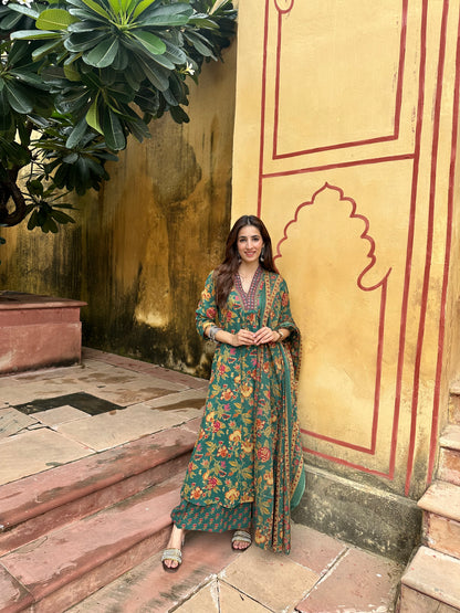 Bagicha A line Suit set-Green Colour
