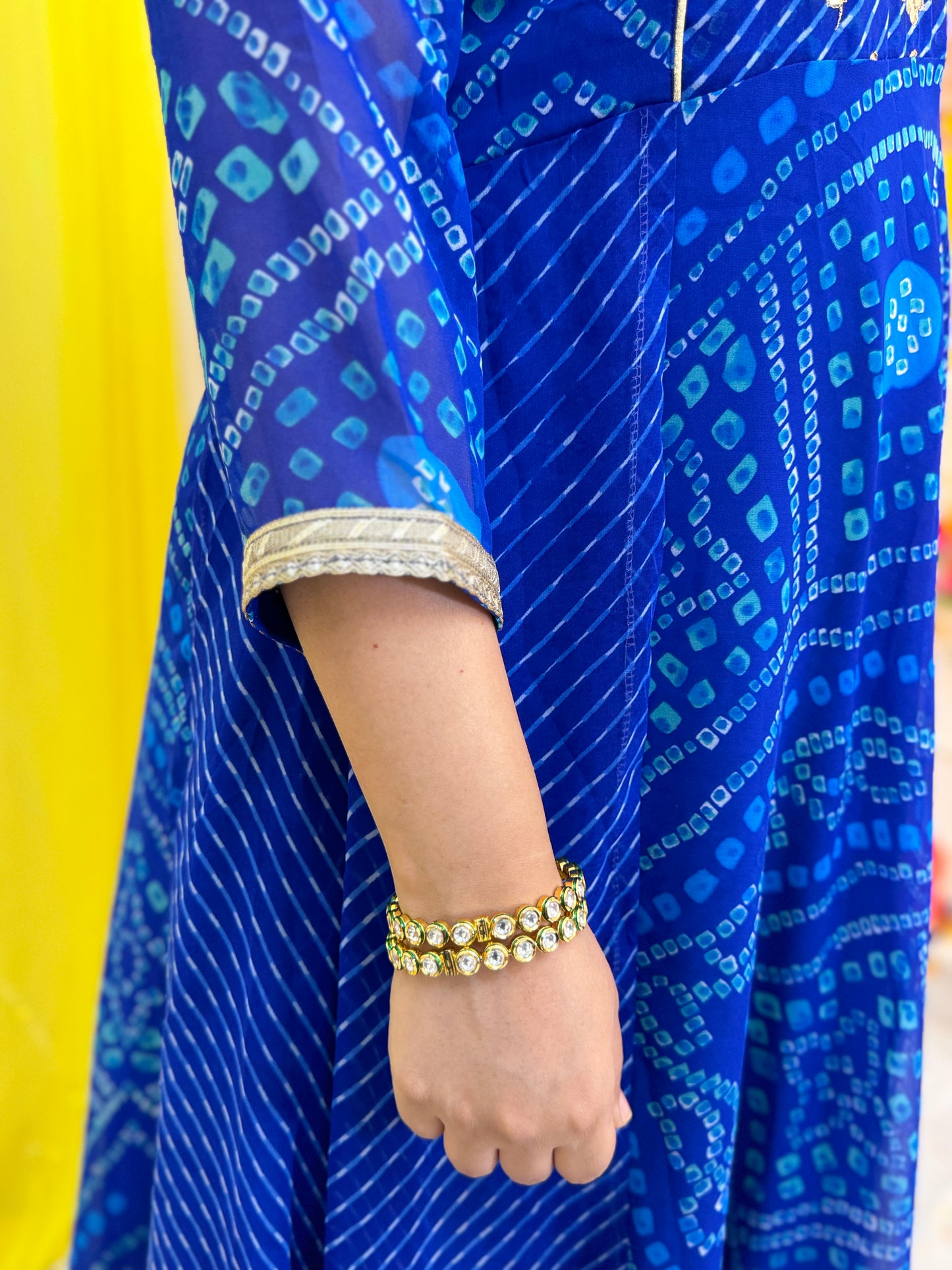 Georgette Bandhani Suit with Hand Embroidery - Blue (Colour)