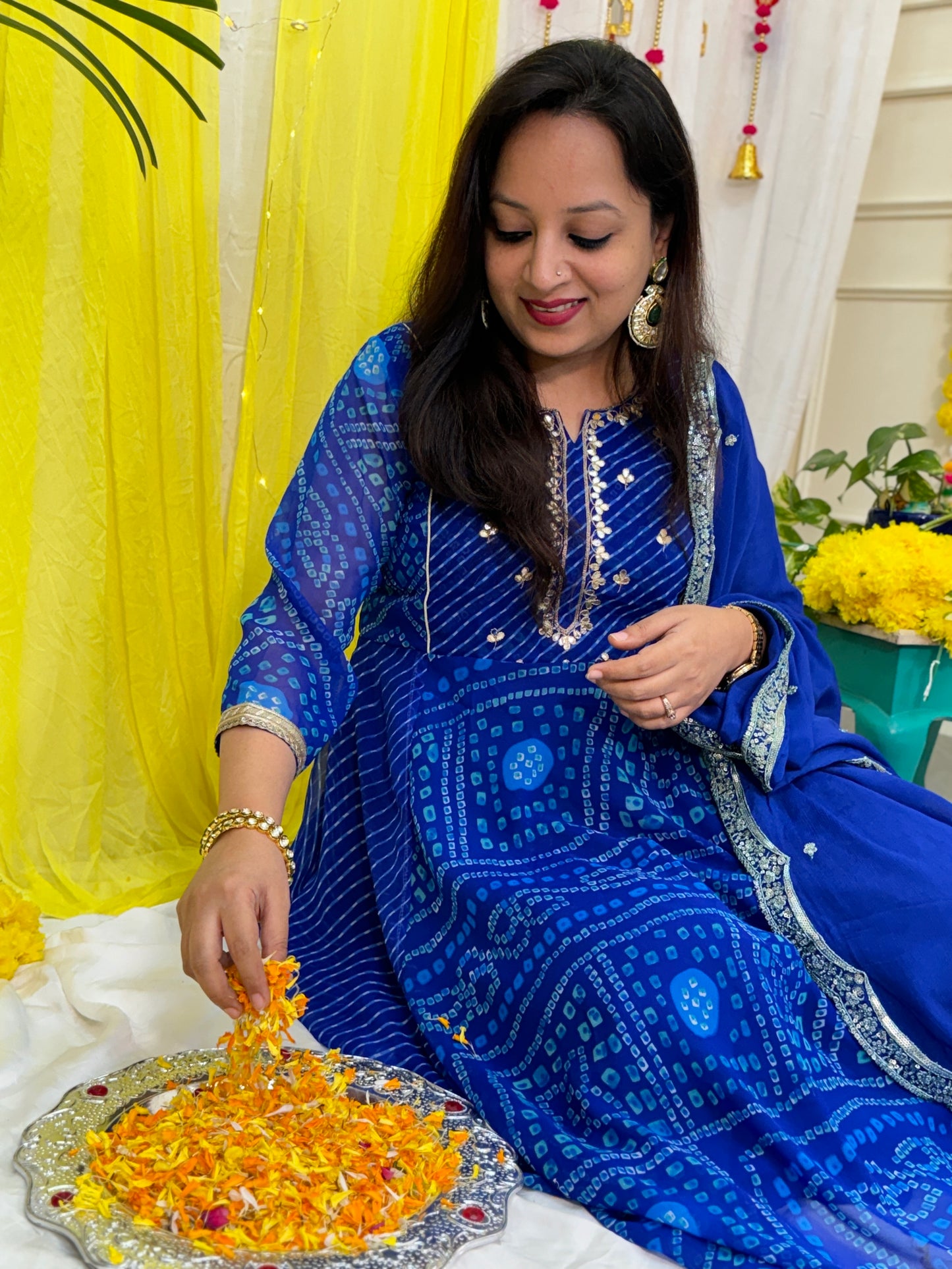 Georgette Bandhani Suit with Hand Embroidery - Blue (Colour)