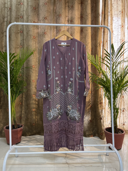 Frill Lace Stitched Pakistani Suit in Lilac colour