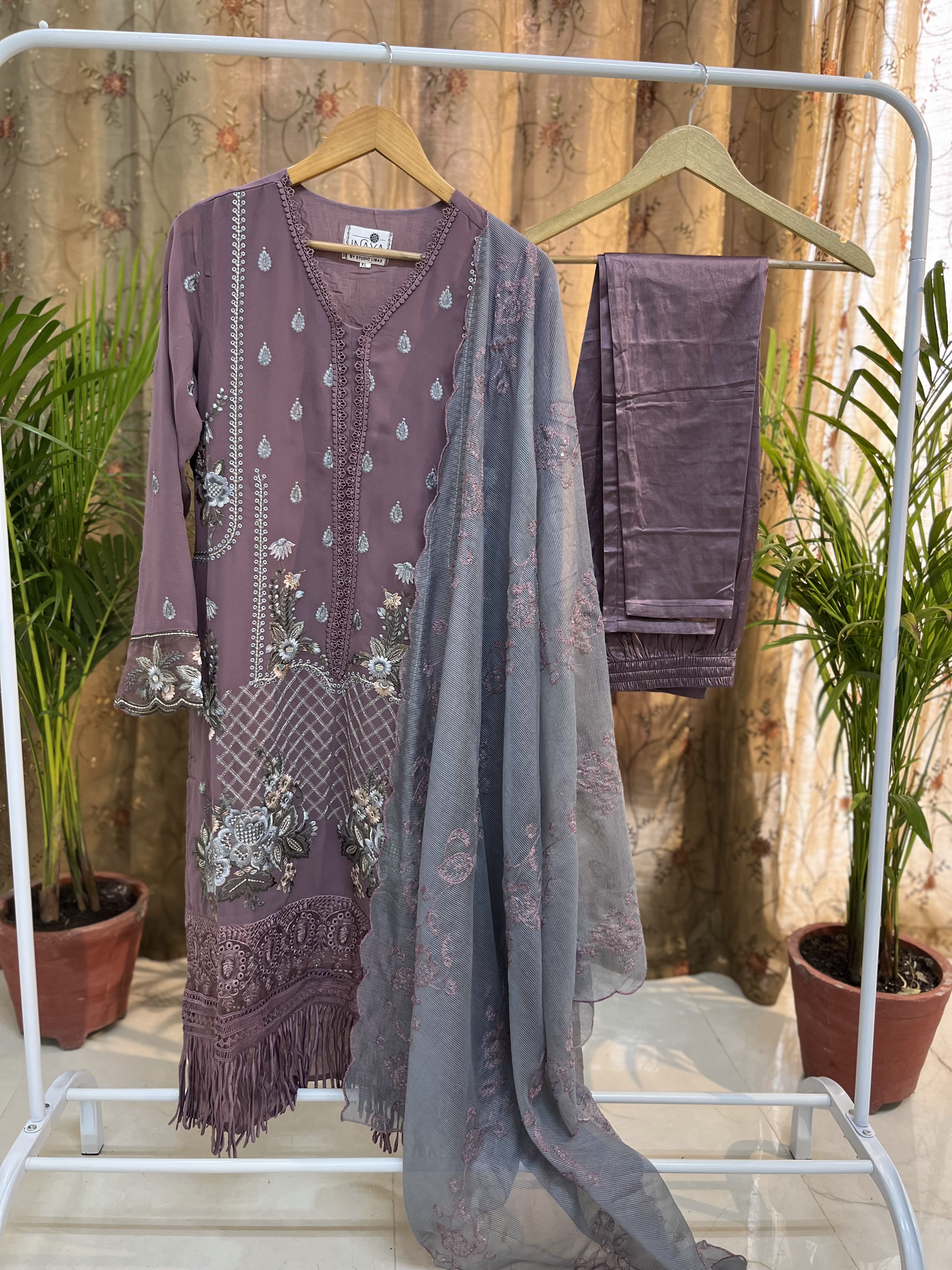 Frill Lace Stitched Pakistani Suit in Lilac colour