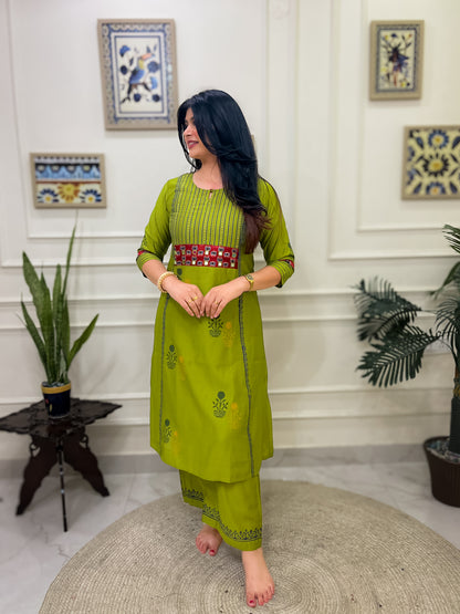 Green Aline 2 piece premium Silk Cotton Suit Set- Yellow