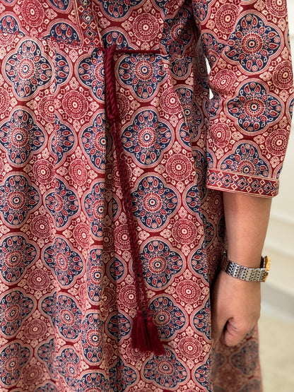 Farhat Kalamkari Anarkali Suit set-Red Colour