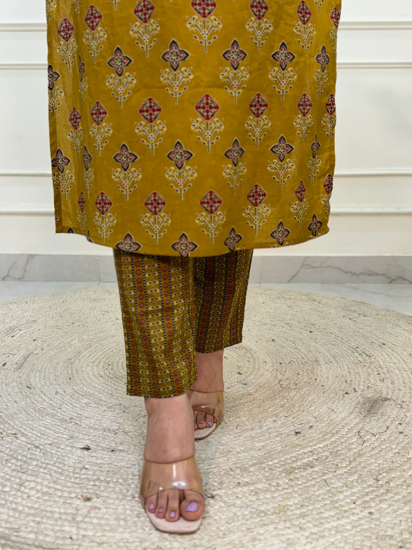 Zena premium Cotton Ajrakh Suit Set- Mustard
