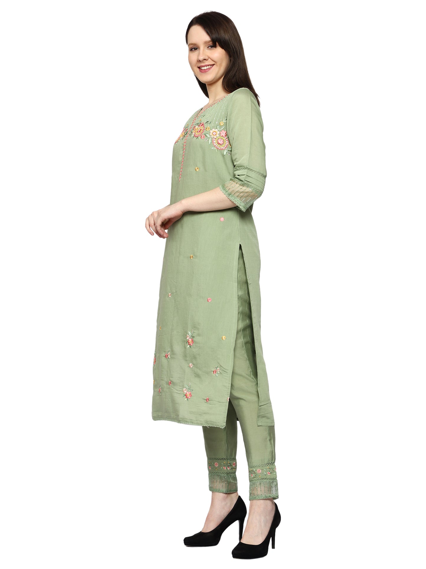Party Wear Pakistani Suit in Green Colour