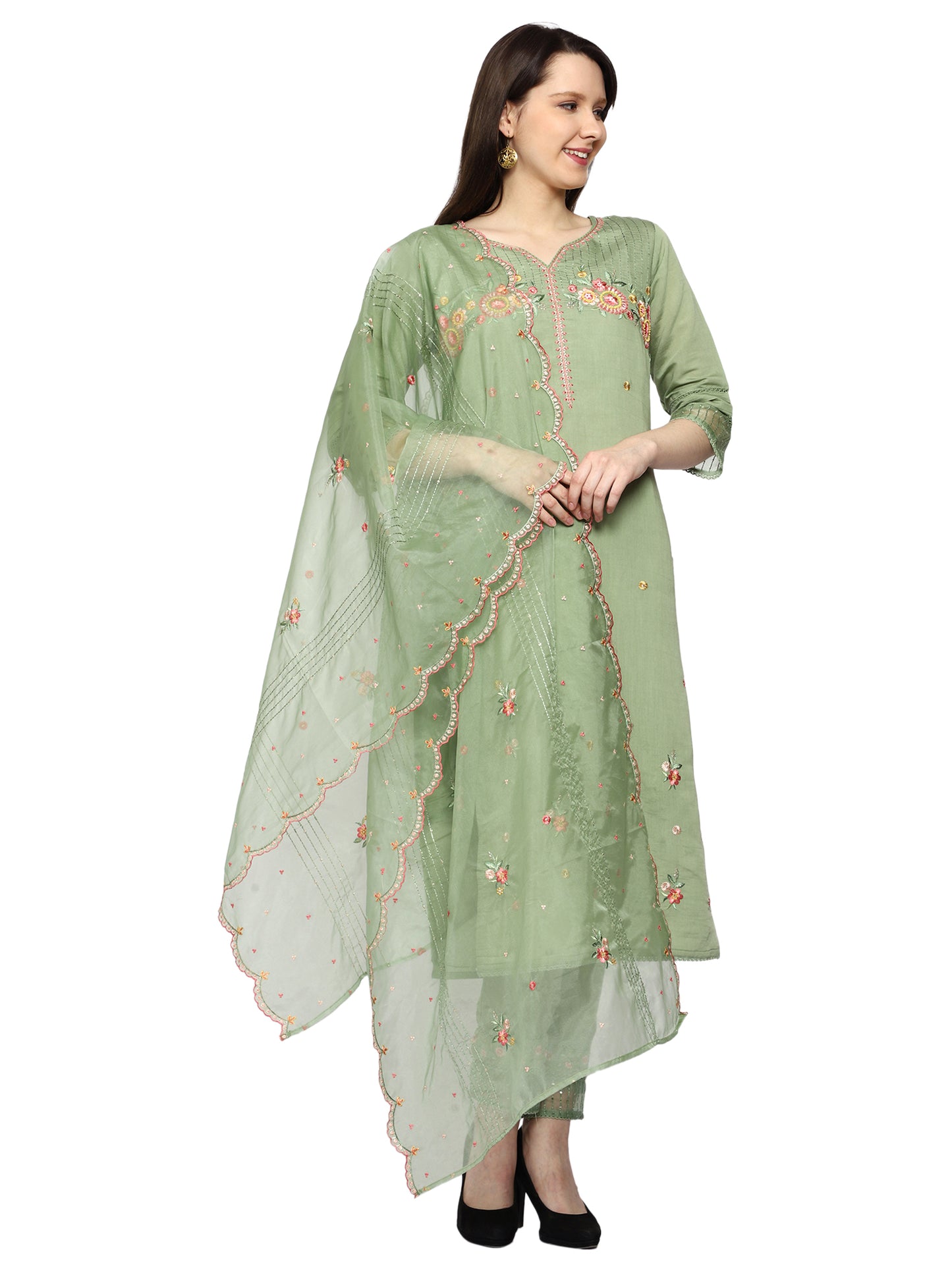 Party Wear Pakistani Suit in Green Colour
