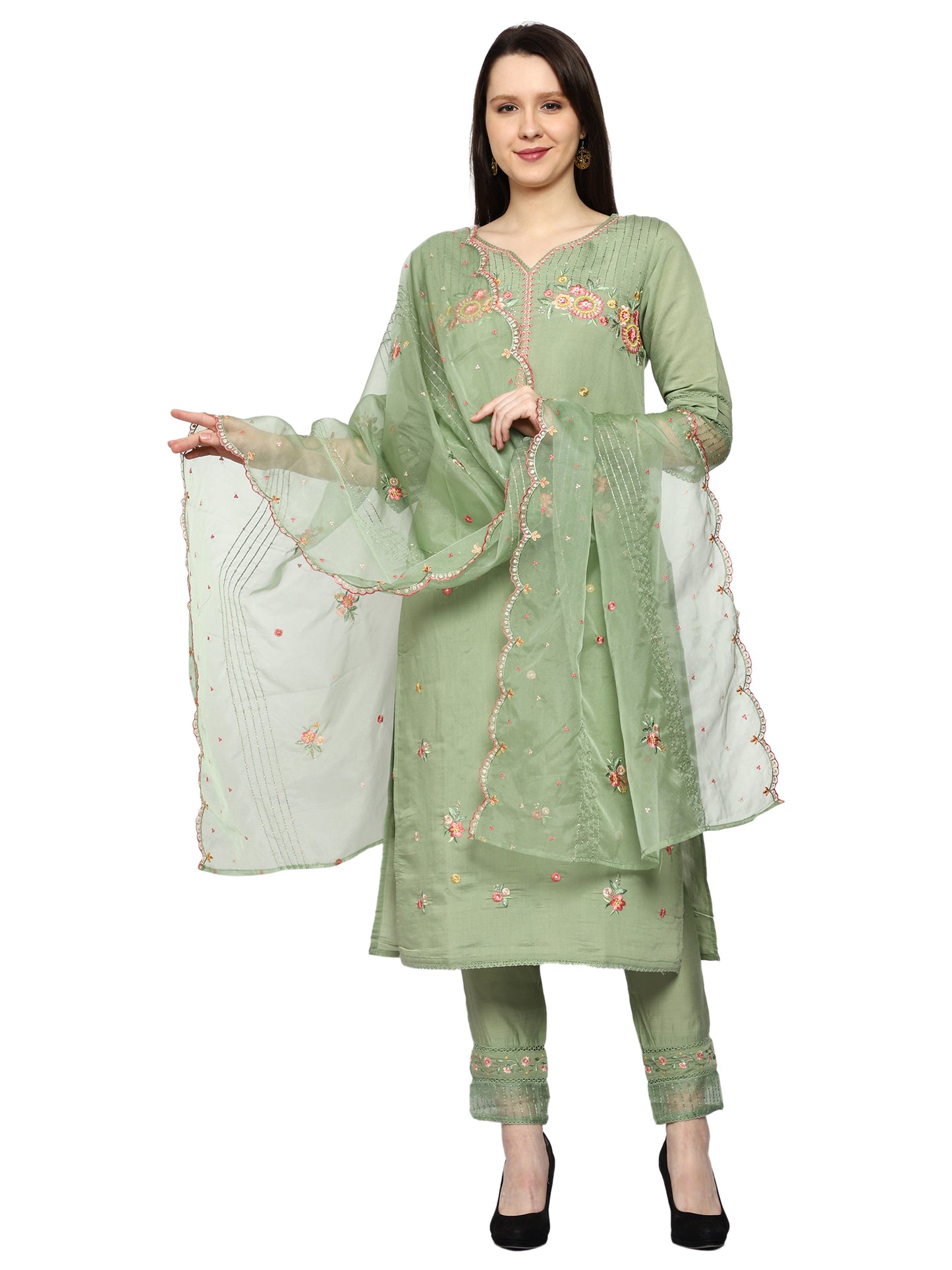 Party Wear Pakistani Suit in Green Colour