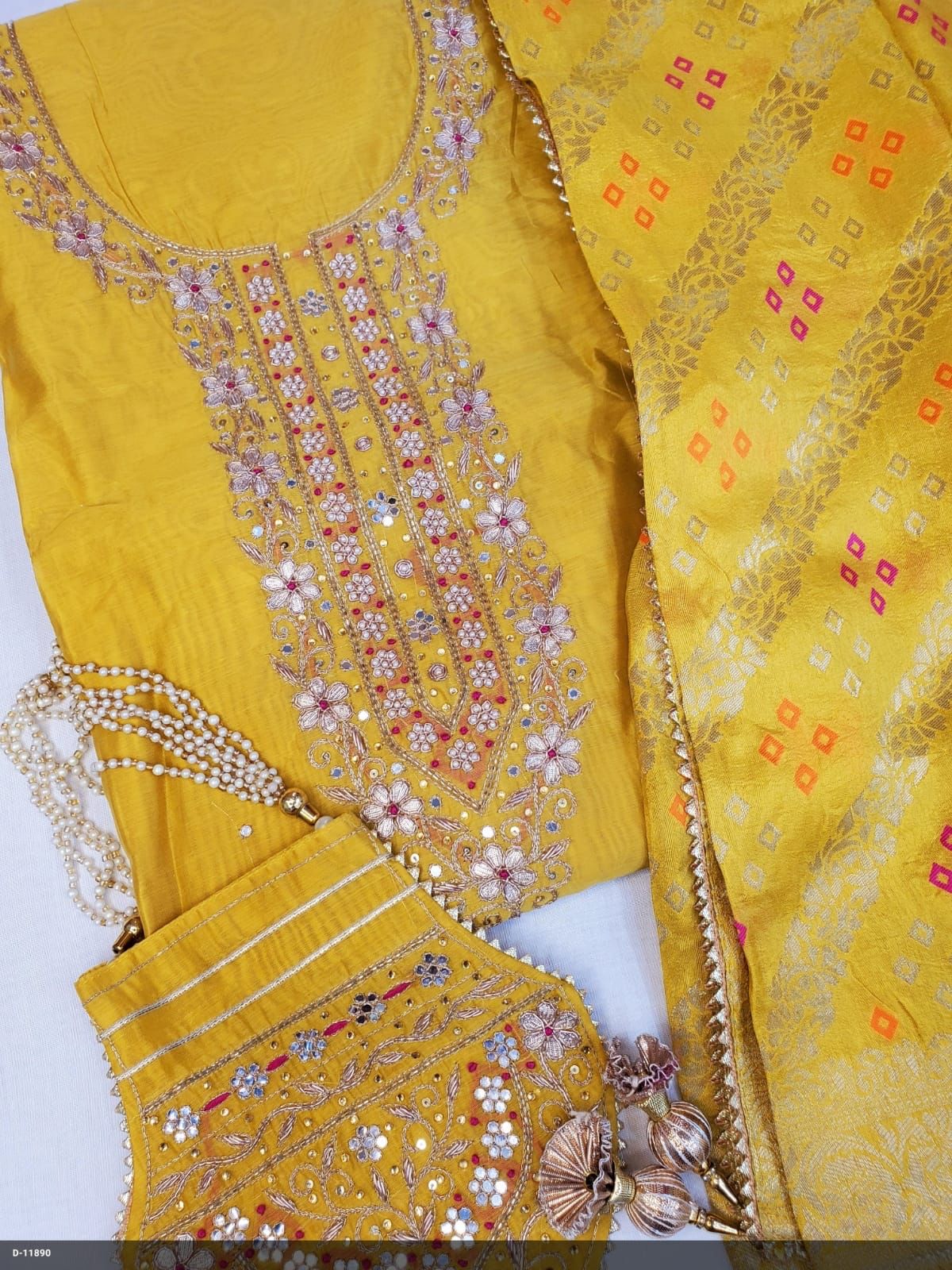 Chanderi Silk Hand Embroidered Unstitched Suit Piece
