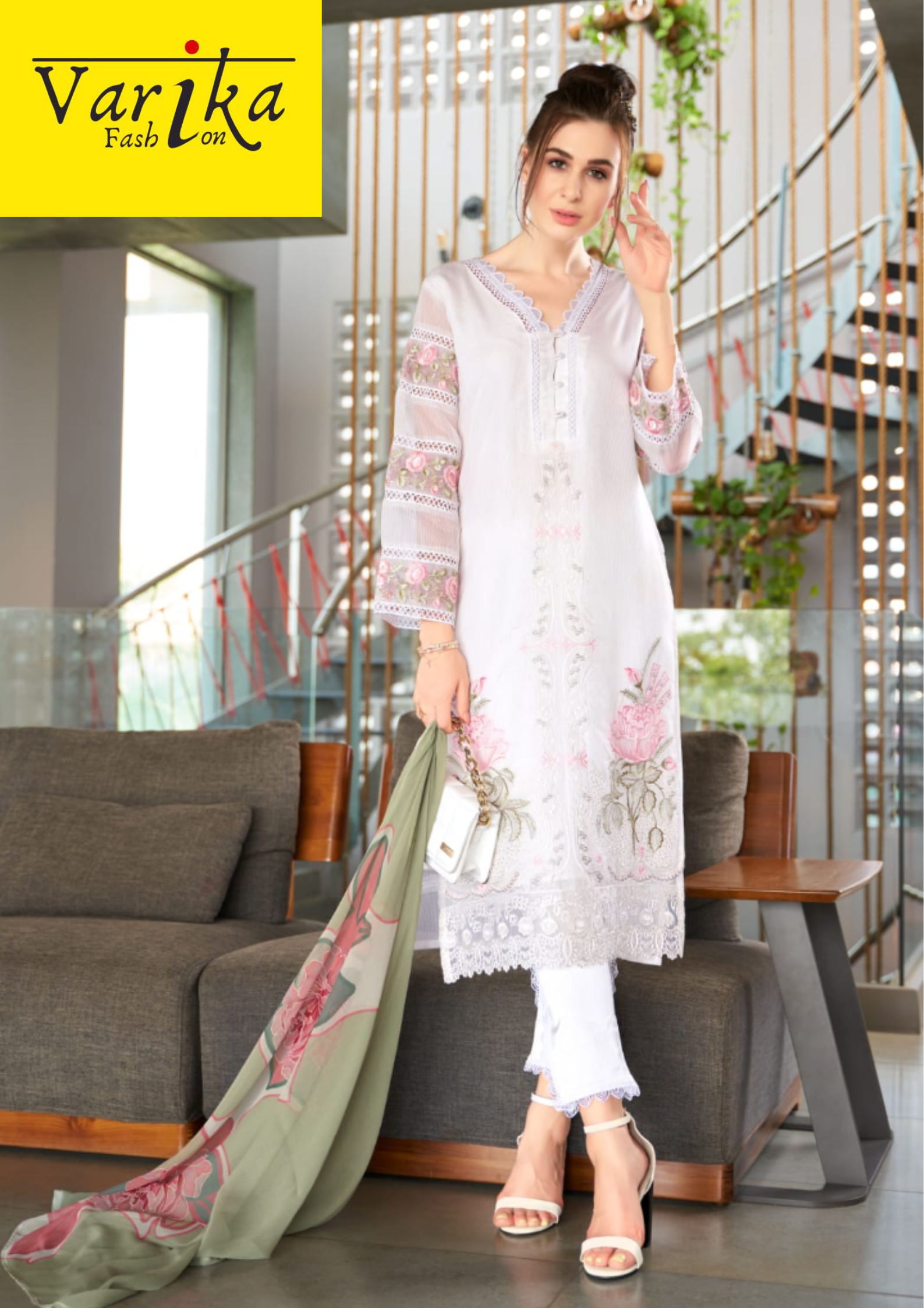 Invigorating Digital Print Cotton Cream Pakistani Salwar Suit